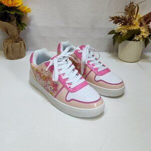 Barbie Mattel Casual Court Sneakers Shoes WMNS 10 Pink & White Floral Design EUC